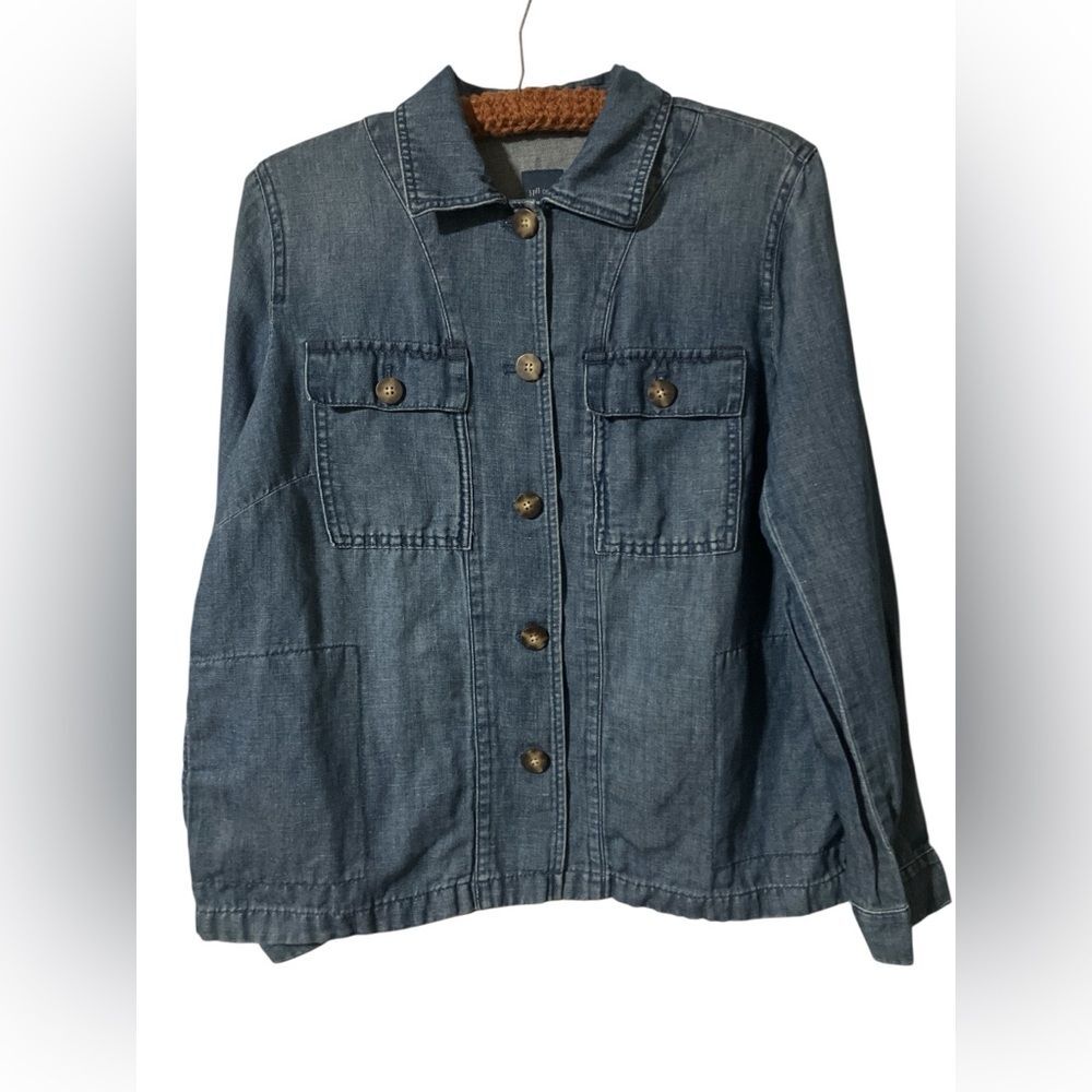 J Jill Demin Jacket Size M Petite Cotton Fall Spring Lightweight Classic
